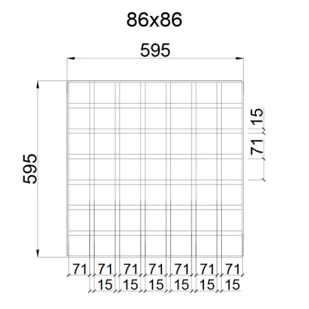 Грильято GL-15 ячейка 86x86, высота 47 мм, ширина 15 мм, металлик