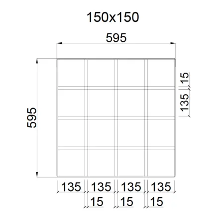 Грильято GL-15 ячейка 150x150, высота 37 мм, ширина 15 мм, супер-хром