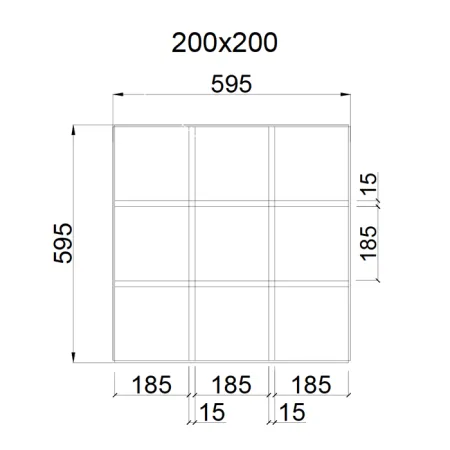 Грильято GL-15 ячейка 200x200, высота 37 мм, ширина 15 мм, черный