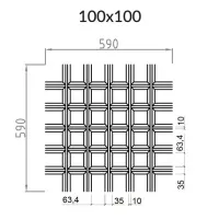 Грильято Пирамидальный ячейка 100х100мм, металлик матовый, высота 35 мм, ширина 10 мм