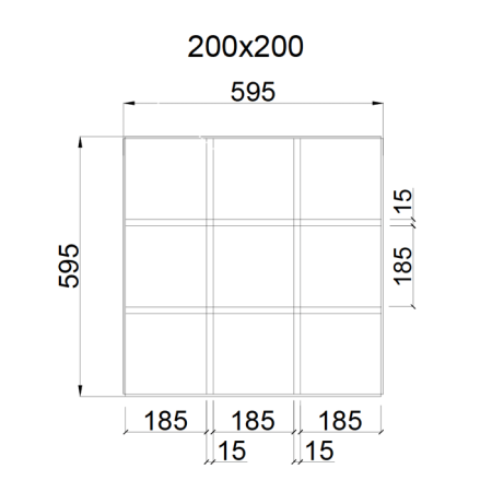 Грильято GL-15 ячейка 200x200, высота 37 мм, ширина 15 мм, черный оцинк